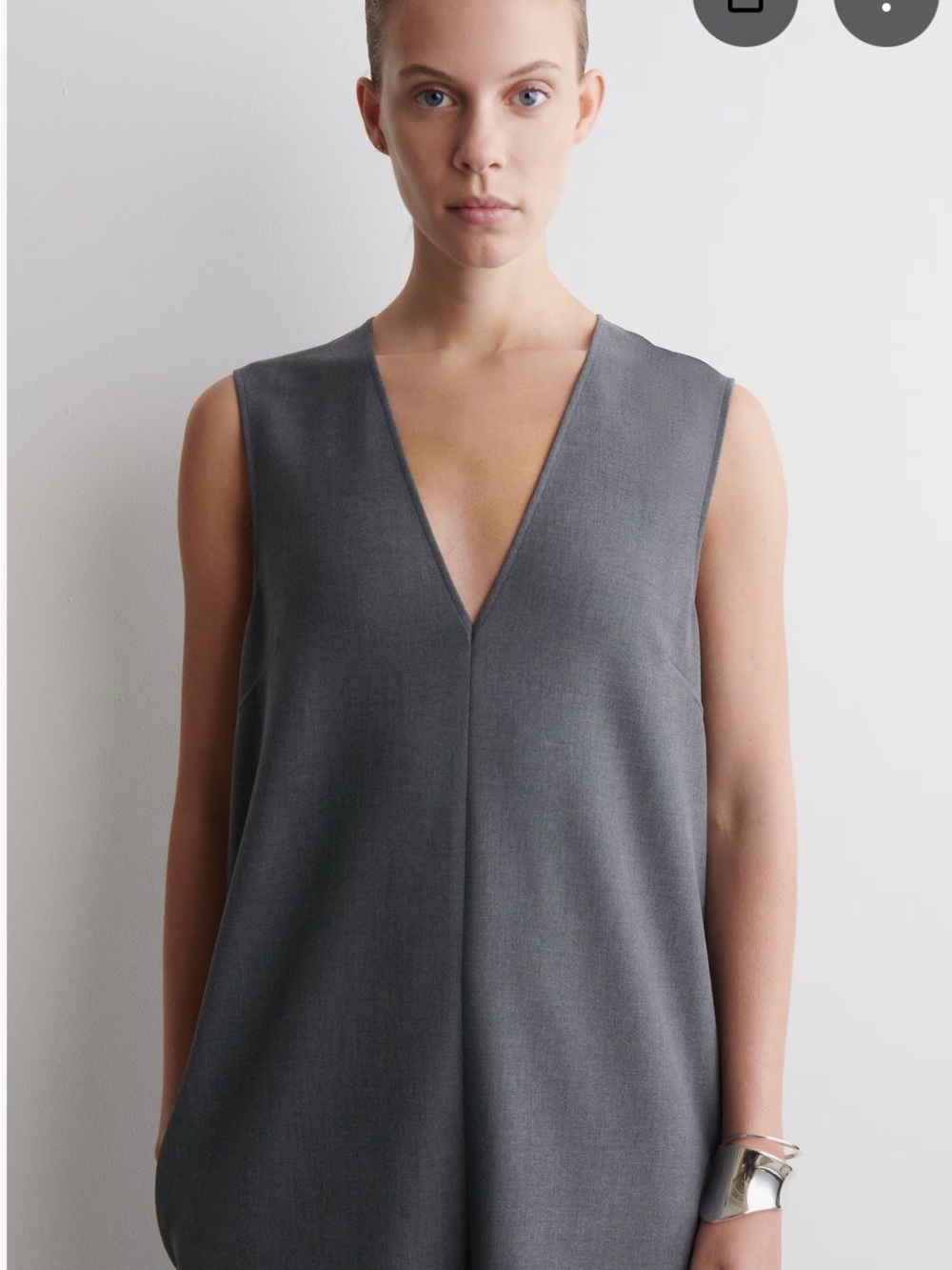 COS Grey V-Neck Sleeveless Midi sheath dress